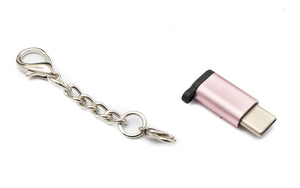 SYSTEM-S USB 3.1 adapter type C plug to 2.0 Micro B socket chain in pink