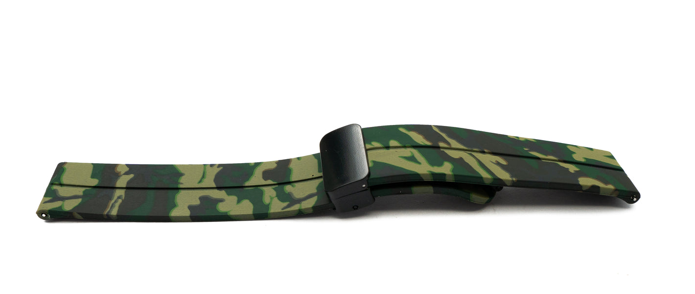 Bracelet SYSTEM-S 20 mm en silicone avec boucle déployante pour montre intelligente avec imprimé camouflage en vert