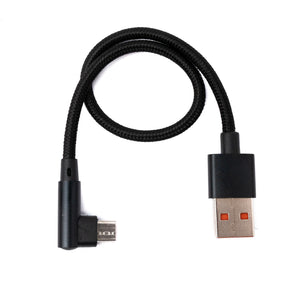 Cable USB 2.0 25cm Micro B macho a 2.0 A macho ángulo trenzado en negro