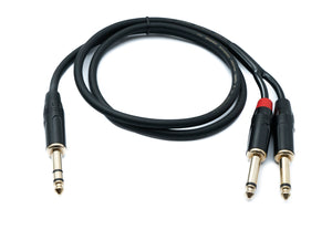 SYSTEM-S Audio Y Klinke Kabel 100 cm 1x 6,35 mm 2 polig Stecker zu 2x Stecker AUX Adapter