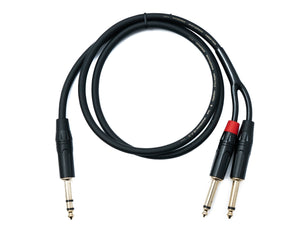 SYSTEM-S Audio Y Klinke Kabel 100 cm 1x 6,35 mm 2 polig Stecker zu 2x Stecker AUX Adapter