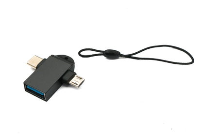 SYSTEM-S USB Y Adapter 3.1 Typ C & 2.0 Micro B Stecker zu 3.0 A Buchse Schlaufe in Schwarz