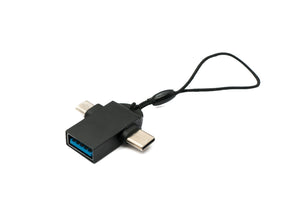 SYSTEM-S USB Y Adapter 3.1 Typ C & 2.0 Micro B Stecker zu 3.0 A Buchse Schlaufe in Schwarz