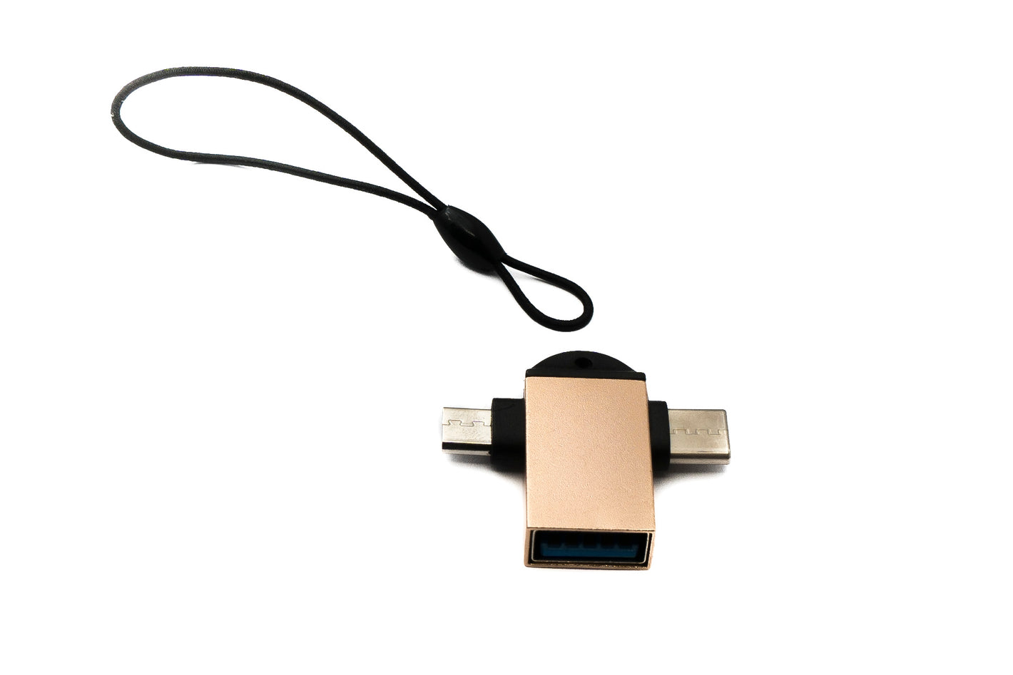 SYSTEM-S USB Y Adapter 3.1 Typ C & 2.0 Micro B Stecker zu 3.0 A Buchse Schlaufe in Rosa Gelb