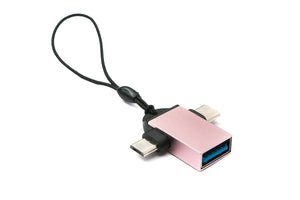 SYSTEM-S USB Y Adapter 3.1 Typ C & 2.0 Micro B Stecker zu 3.0 A Buchse Schlaufe in Pink