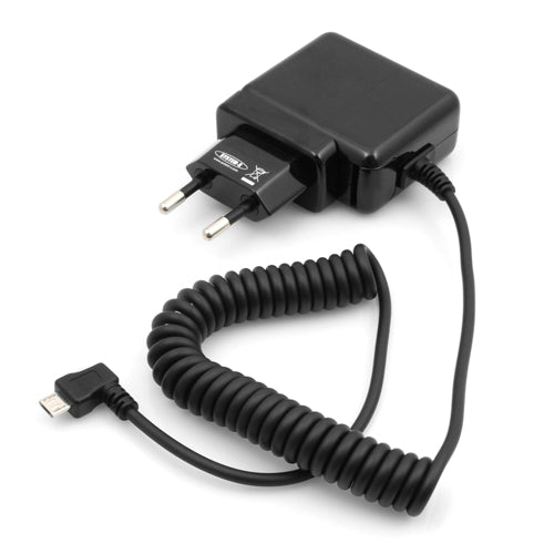 System-S Micro USB Netzteil Ladegerät mit 90° Winkelstecker Rechts & Spiralkabel 30 - 135 cm 2A