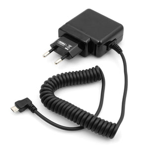 Chargeur d'alimentation System-S Micro USB avec prise à angle droit 90° et câble spiralé 30 - 135 cm 2A