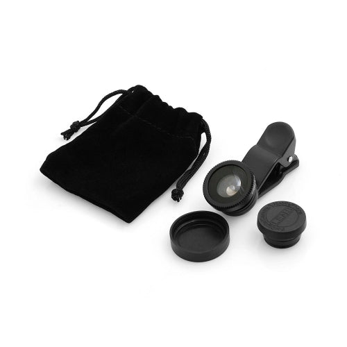 SYSTEM-S Objectif universel 3 en 1 à clipser Fisheye Fisheye 180° Objectif grand angle 0,67x + objectif macro pour smartphone, téléphone portable, tablette PC en noir