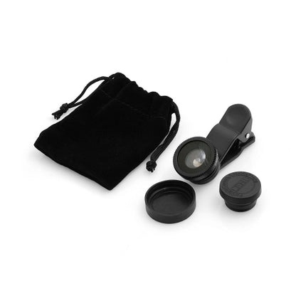 SYSTEM-S Universal 3in1 Clip-on Linse Fisheye Fischauge 180° 0.67x Weitwinkel Objektiv + Makro Objektiv für Smartphone Handy Tablet PC in Schwarz