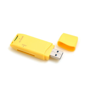 Adaptador lector de tarjetas SYSTEM-S 2 en 1 USB Tipo A 3.0 a Micro SD SDXC SDHC en color amarillo