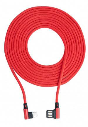 SYSTEM-S USB 3.1 cable 3 m type C plug to 2.0 A plug angle adapter braided red