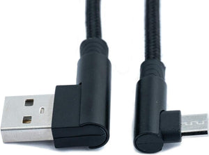 SYSTEM-S USB 2.0 Kabel 100 cm Micro Stecker zu 2.0 A Stecker Winkel geflochten Schwarz