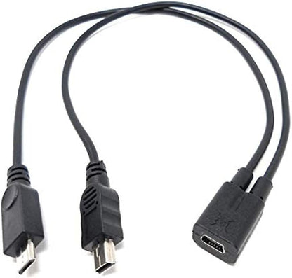 SYSTEM-S USB 2.0 Y Kabel 25 cm Mini B Buchse zu Mini B und Micro B Stecker Adapter