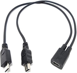 Câble USB 2.0 Y 25 cm Adaptateur Mini B femelle vers Mini B et Micro B mâle