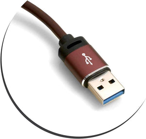 SYSTEM-S USB 3.1 Tipo C (macho) a USB A 3.0. (macho) cable adaptador cable de datos cable de carga 100 cm aspecto de cuero en marrón