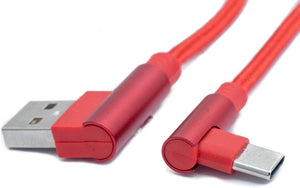 SYSTEM-S USB 3.1 Kabel 100 cm Typ C Stecker zu 2.0 A Stecker Winkel geflochten in Rot