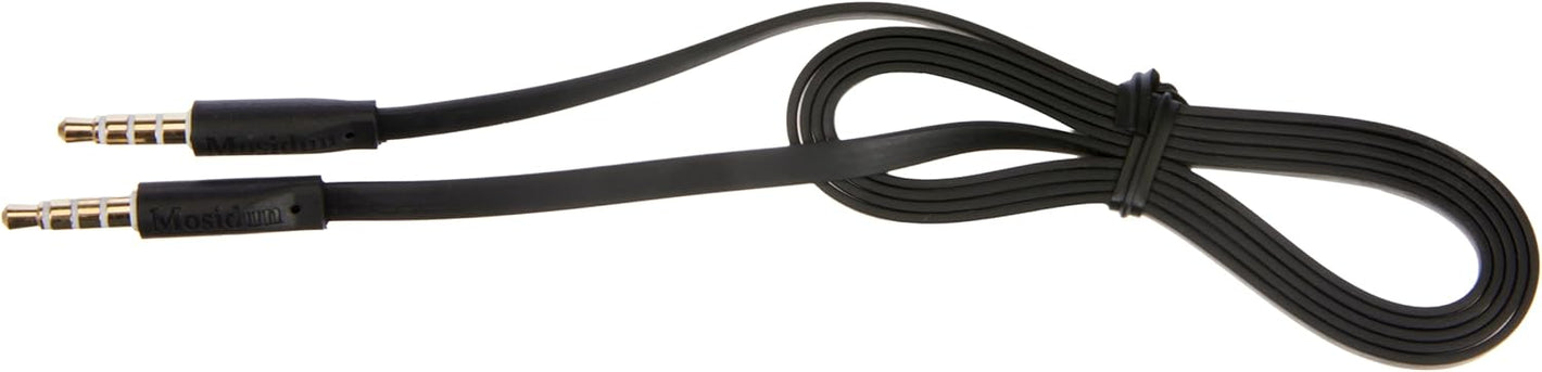 SYSTEM-S 4-pin 2X 3.5mm Jack to Jack TRRS Audio Stereo AUX Headset Flat Cable 100cm in Black