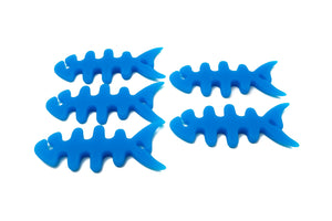 SYSTEM-S Lot de 5 enrouleurs de câble en silicone en forme de poisson pour gestionnaire de câbles Bleu