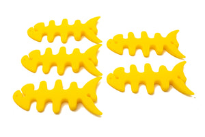 SYSTEM-S Set of 5 Cable Manager Wrap Cable Winder Fish Shape Silicone Winder Cable Protector in Yellow