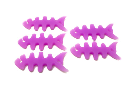 SYSTEM-S Lot de 5 enrouleurs de câbles en silicone en forme de poisson pour gestionnaire de câbles Violet