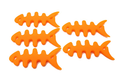 SYSTEM-S Set of 5 Cable Manager Wrap Cable Winder Fish Shape Silicone Winder Cable Protector in Orange