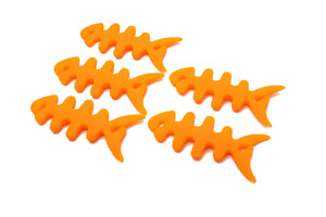 SYSTEM-S Lot de 5 enrouleurs de câble en silicone en forme de poisson pour gestionnaire de câbles Orange