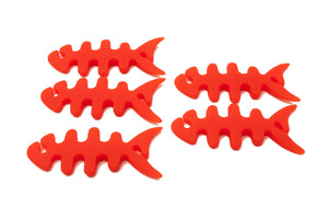 SYSTEM-S Set of 5 Cable Manager Wrap Cable Winder Fish Shape Silicone Winder Cable Protector in Red