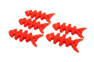 SYSTEM-S Set of 5 Cable Manager Wrap Cable Winder Fish Shape Silicone Winder Cable Protector in Red