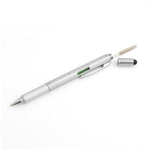 System-S 6-in-1 Stylus Touch Pen Stylus Ballpoint Pen Ruler Screwdriver Spirit Level for Smartphone & Tablet PC in Silver Colors