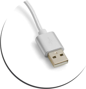 SYSTEM-S Micro USB Kabel (male) zu USB A 2.0. (male) Adapter Datenkabel Ladekabel 25cm Nylon-Geflochten in Weiß-Silber