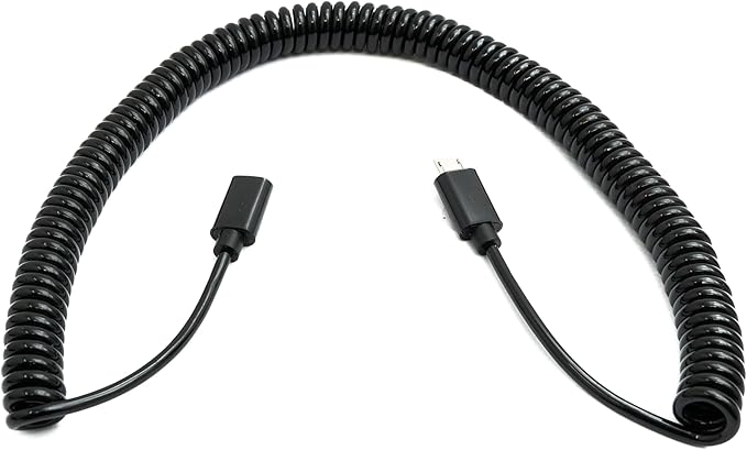 SYSTEM-S USB 2.0 Kabel 3 m Micro B Stecker zu Buchse Spirale in Schwarz