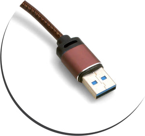 SYSTEM-S Micro USB (male) to USB A 3.0. (male) adapter data cable charging cable 25cm leather look in brown