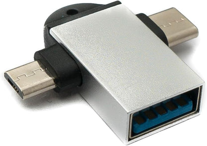SYSTEM-S USB Y adapter 3.1 Type C & 2.0 Micro B male to 3.0 A female loop in gray
