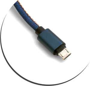 SYSTEM-S Micro USB cable (male) to USB A 3.0. (male) adapter data cable charging cable 25cm fabric coating jeans look