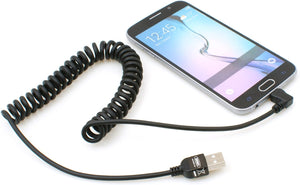 System-S Micro USB 2.0 Spiral Kabel 90 Grad gewinkelt Winkelstecker (links/male) Datenkabel Ladekabel 150cm