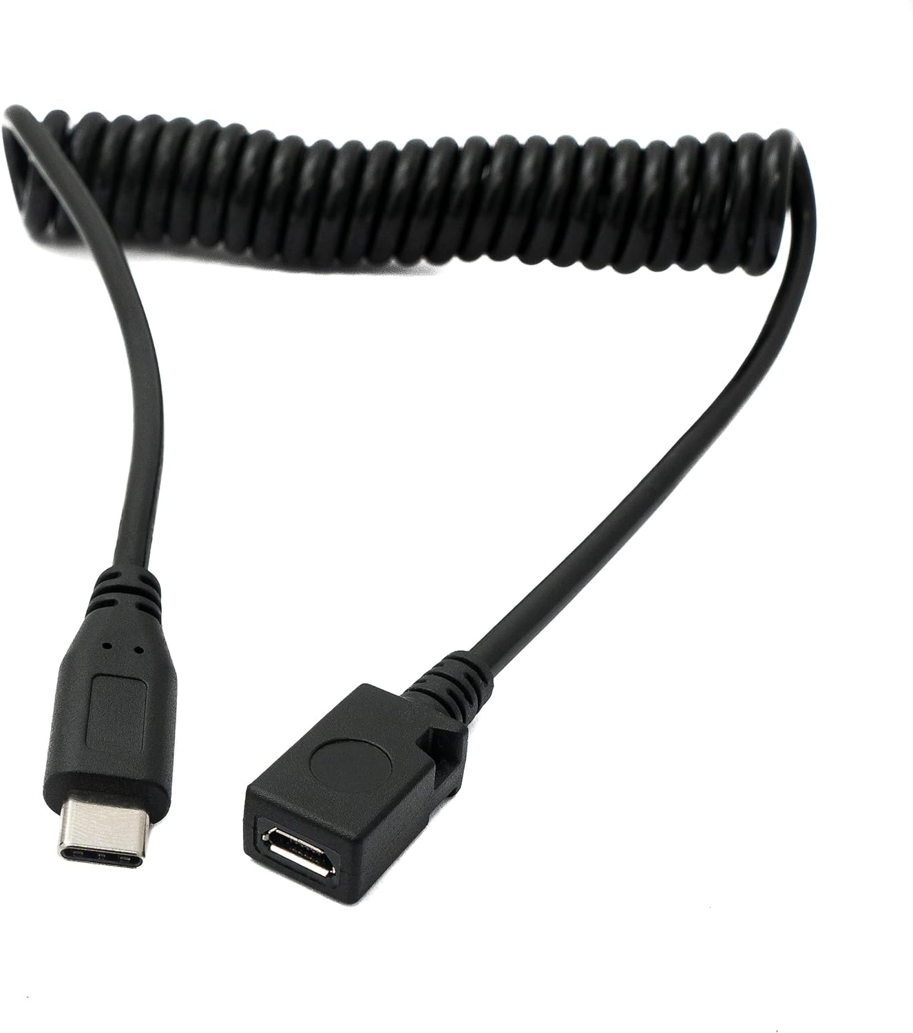 Câble System-S USB 3.1 120 cm mâle vers 2.0 Mini B femelle adaptateur spirale en noir