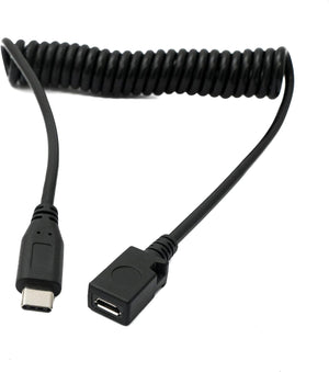 System-S USB 3.1 Kabel 120 cm Stecker zu 2.0 Mini B Buchse Adapter Spirale in Schwarz