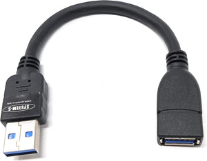 System-S Cable de carga USB 3.0 Tipo A (macho) a USB 3.0 Tipo A (hembra) Cable de datos Cable alargador 10 cm