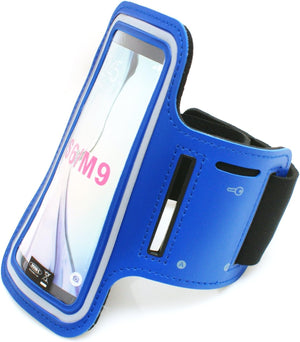 System-S Sportarmband Fitness Laufen Biking Armband Neopren Tasche Hülle Cover in blau für Samsung Galaxy S6