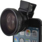 Lente ojo de pez y macro de 37 mm con clip y funda protectora para smartphone