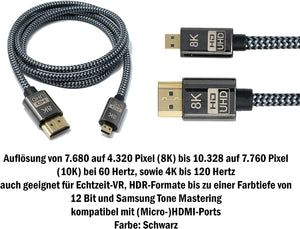 SYSTEM-S HDMI 2.1 Kabel 1 m 8K Ultra HD Stecker zu Micro Stecker Adapter in Schwarz