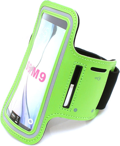 System-S sports armband fitness running biking armband neoprene case cover in green for Samsung Galaxy S6