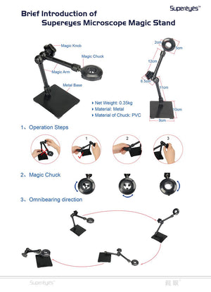 Supereyes Z004 Magic Universal Adjustable Rotating Stand for Handheld Digital Microscope Magnifer Metal Stand