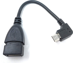 SYSTEM-S USB-OTG-Adapterkabel On-the-go Micro USB 90 Grad rechts gewinkelt 90° Winkelstecker zu USB 2.0 Typ A Host Adapter Kabel