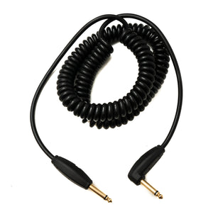 SYSTEM-S Audio Kabel 3 m 6.35 mm Klinke Stecker zu Stecker Winkel AUX Stummschalter Spirale Adapter Schwarz