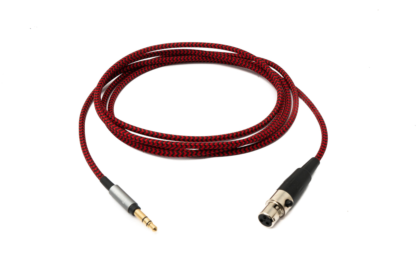 Cavo audio da 150 cm con spina jack da 3,5 mm su presa mini XLR intrecciato in rosso