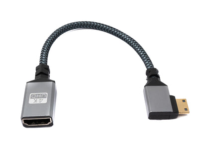 SYSTEM-S HDMI 1.4 Kabel 20 cm 4K UHD 60 Hz Mini Stecker Links Winkel zu Buchse geflochten