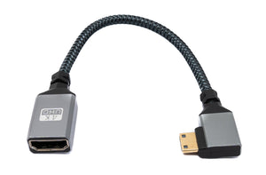 HDMI 1.4 Kabel 20 cm 4K UHD 60 Hz Mini Stecker zu Standard Buchse Winkel geflochten (rechter Winkel)