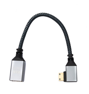 HDMI 1.4 Kabel 20 cm 4K UHD 60 Hz Mini Stecker zu Standard Buchse Winkel geflochten (rechter Winkel)