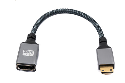 SYSTEM-S HDMI Kabel 20 cm 4K UHD 60 Hz Mini Stecker zu Standard Buchse geflochten Adapter